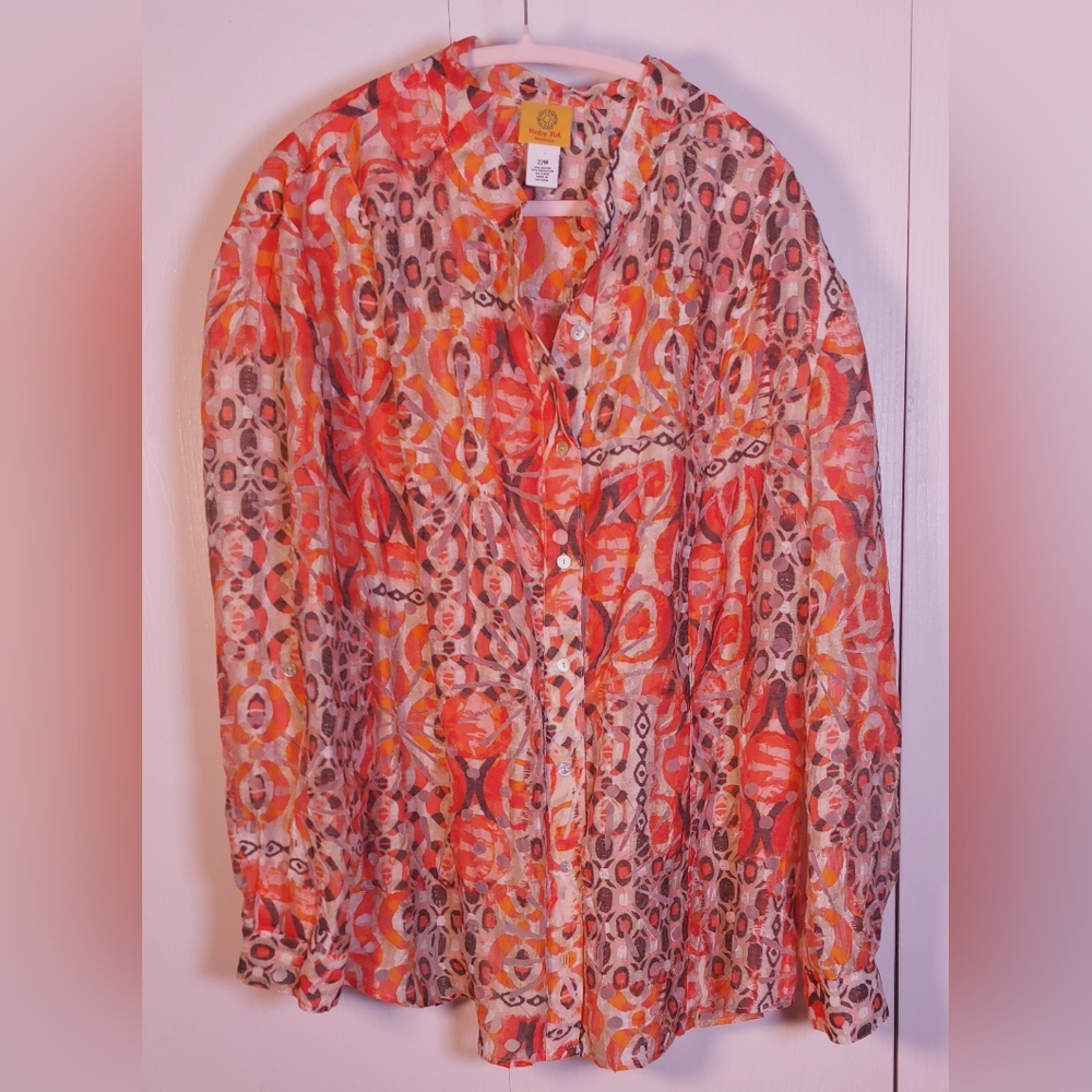 Ruby Rd Burnout Button Front Blouse Jacket Size 22 Shacket Office Colorful Boho